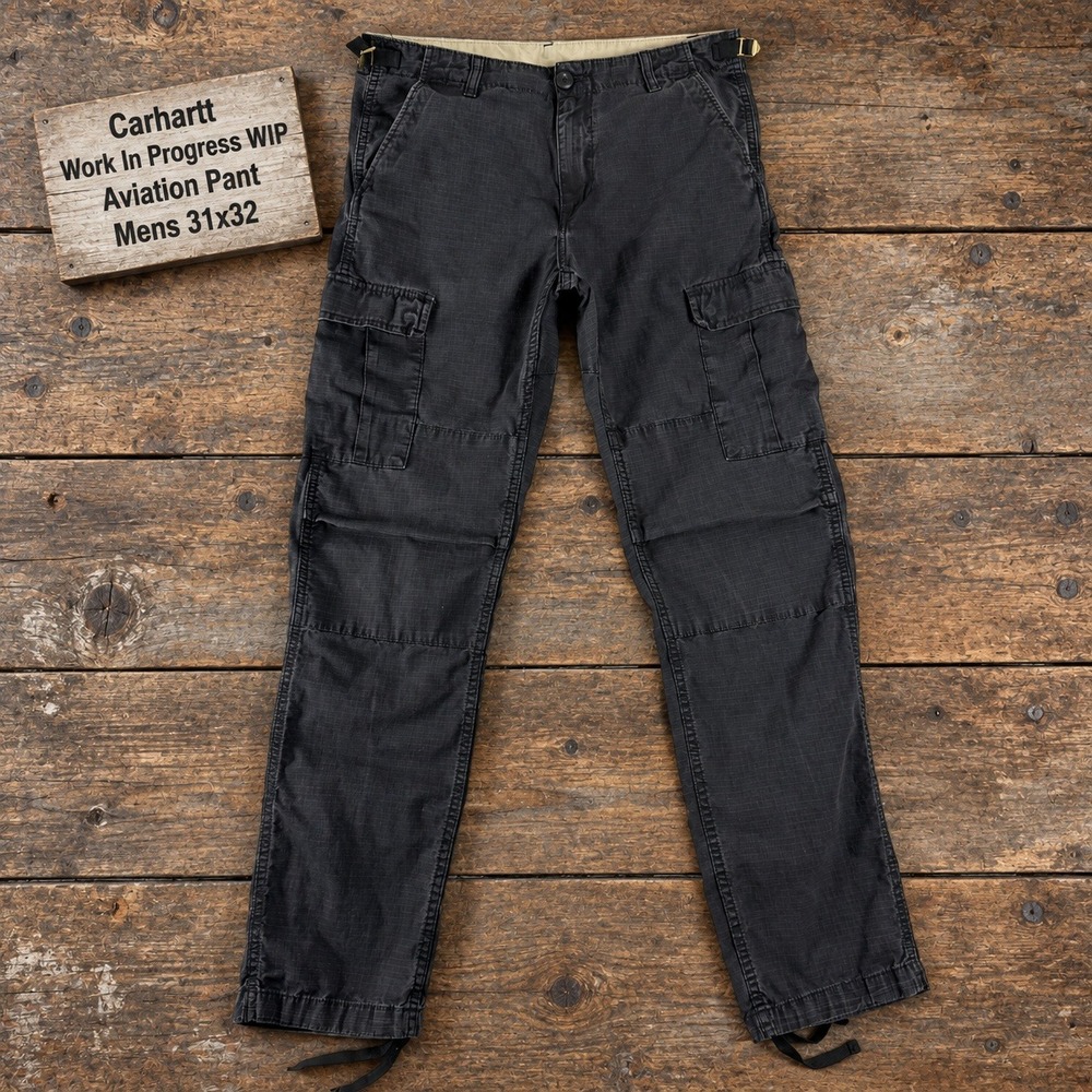 Carhartt WIP Aviation Pant Mens 31x32 Black Ripstop Slim Cargo Pants
